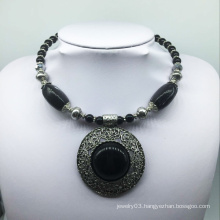 Big Attractive Black Stone Alloy Base Necklace (XJW13777)